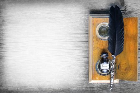 Vintage ink writing set with fountain pen and ink bottleの写真素材