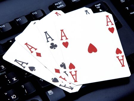 internet casino poker four of kind aces cards comdination hearts on keyboard