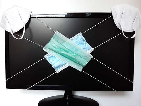 Corona Virus Covid 19 pandemic media masks restriction all public events prohibited and bannedの写真素材