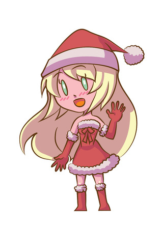 Cute Cartoon Santa Girl Blonde Hairのイラスト素材