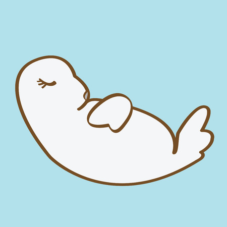 happy white cartoon seal sleepingのイラスト素材
