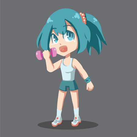 Cartoon cute sport girl with pink dumbbellのイラスト素材