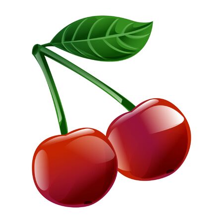 graphic cartoon red cherry two piece isolated on white bakgroundのイラスト素材