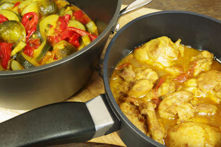 Homemade Chicken Curry with vegetables on the table. Closeupの写真素材
