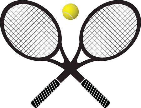tennis rackets and ball b&w and color vector illustrationのイラスト素材