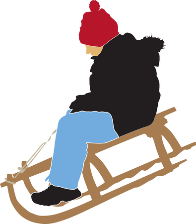 boy sledging down on the snow color vector illustrationのイラスト素材