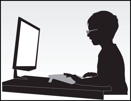 child working on PC silhouette vector illustrationのイラスト素材