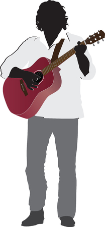 hairy acoustic guitar player silhouette vector isol;atedのイラスト素材