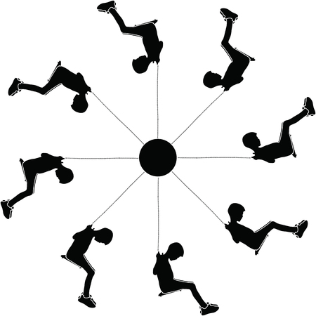 Boys swinging on a carousel swing in the park silhouette vector illustrationのイラスト素材