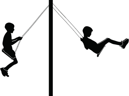 Boys swinging on a swing in the park silhouette vector illustrationのイラスト素材