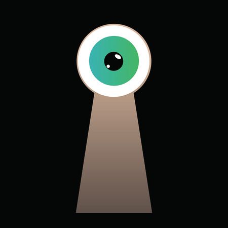 Curios green eye looking through keyhole vector illustrationの写真素材