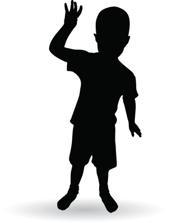 boy waving a hand, greets vector illustration silhouetteのイラスト素材
