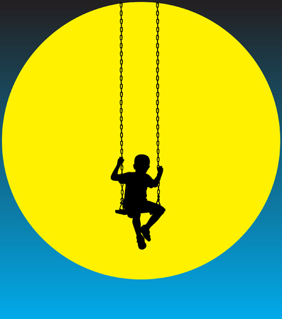 Boy on a swing at moon.のイラスト素材