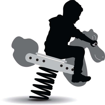 Boy in the park riding a horse on spring vector silhouette illustrationのイラスト素材