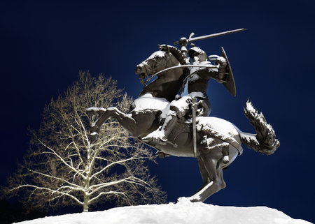 An impressive statue of Vytis near Kaunas Castle in Lithuania.のeditorial素材