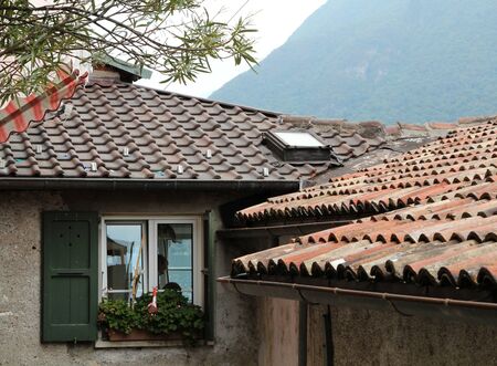 Typical old house and roof in Gandria, Switzerlandのeditorial素材