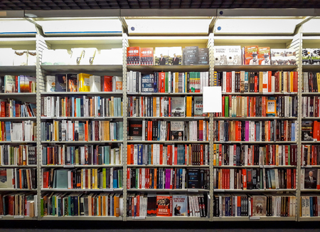 Bookstore Shelves Advertisement Mockup. Small Flyer.のeditorial素材