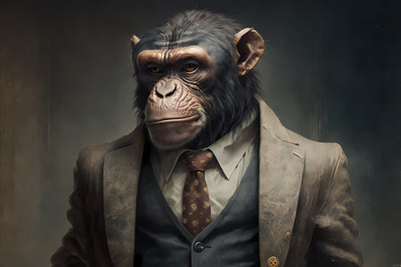 Portrait of a Monkey (Chimpanzee) dressed in a suit - Generative AIの素材