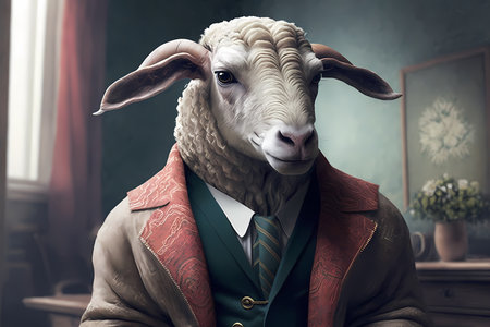 Portrait of a Sheep dressed in a suit - Generative AIの素材