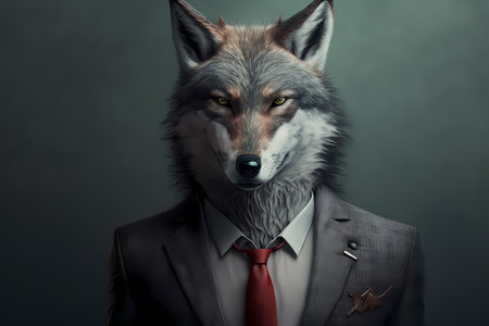 Portrait of a Wolf dressed in a suit - Generative AIの素材