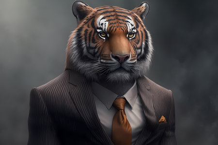 Portrait of a Tiger dressed in a suit - Generative AIの素材
