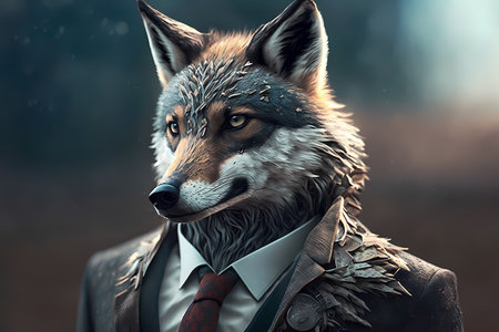 Portrait of a wolf in a suit and tie -Generative AIの素材
