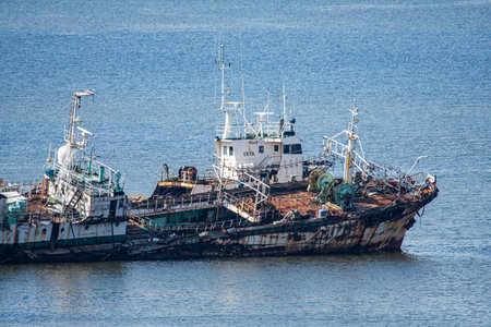 Abandonold rusty ships in the Port of Montevideo, Uruguay. Old ship grave yard.の写真素材