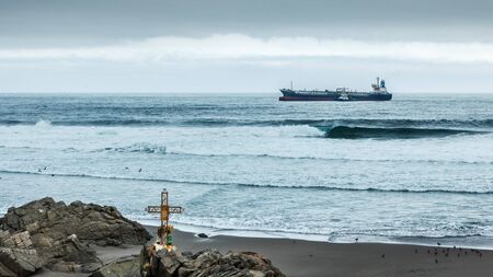 Petrol vessel on Mollendo Beachの写真素材