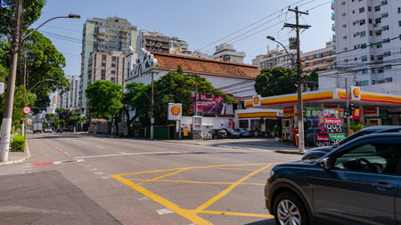 Niterói, Rio de Janeiro, Brazil - CIRCA 2021: Street with little traffic and few cars in front of...