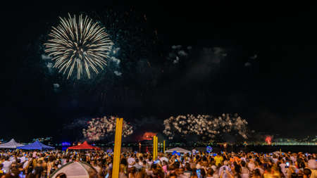 Night image with New Year's Eve (New Year's Eve) fireworks exploding in the skyのeditorial素材