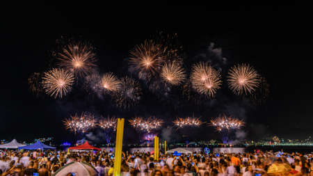 Night image with New Year's Eve (New Year's Eve) fireworks exploding in the skyのeditorial素材