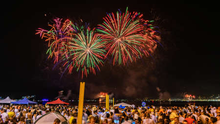 Night image with New Year's Eve (New Year's Eve) fireworks exploding in the skyのeditorial素材