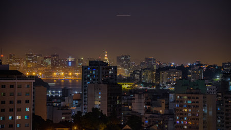 NiterÃ³i, Rio de Janeiro, Brazil - CIRCA 2021: Long exposure urban night photography with buildings and lights of a Brazilian cityのeditorial素材
