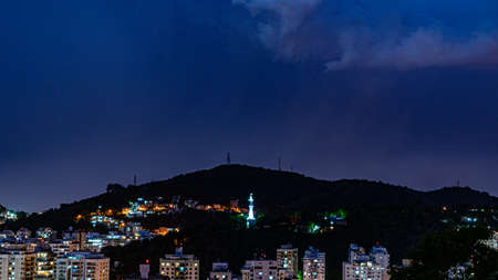 NiterÃ³i, Rio de Janeiro, Brazil - CIRCA 2021: Long exposure urban night photography with buildings and lights of a Brazilian cityのeditorial素材