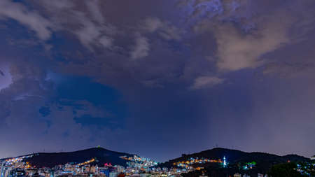 Arrival of a strong storm with lightning and rain. These weather conditions are typical of the Brazilian summer.のeditorial素材