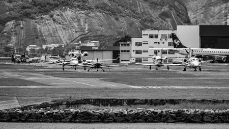 Rio de Janeiro, Brazil - CIRCA 2020: Brazilian commercial plane taxiing on the runway at Santos Dumont national airportのeditorial素材