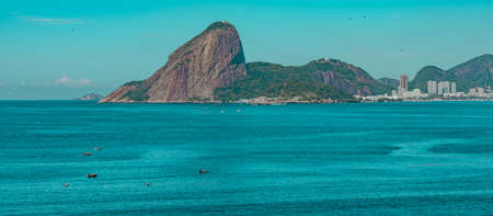 Rio de Janeiro, Brazil - CIRCA 2021: Photo of Sugarloaf Mountain, Sugarloaf Mountain, with Guanabara...
