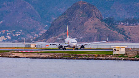 Rio de Janeiro, Brazil - CIRCA 2020: Brazilian commercial plane taxiing on the runway at Santos...