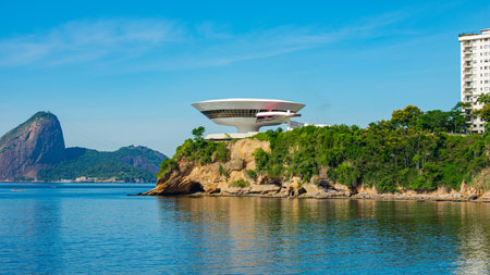 NiterÃ³i Museum of Contemporary Art, Rio de Janeiro, Brazil. Project by the renowned Oscar Niemeyerのeditorial素材