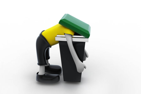 3d man in trash canの写真素材