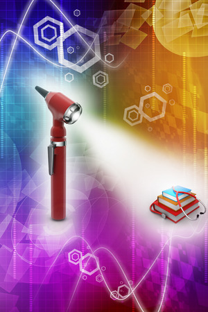 Otoscope and medical text booksの写真素材