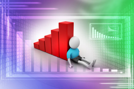 3d man sitting near the bar graph  の写真素材