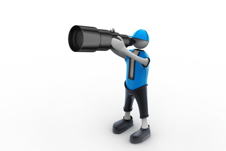 3D man searching with binocularsの写真素材