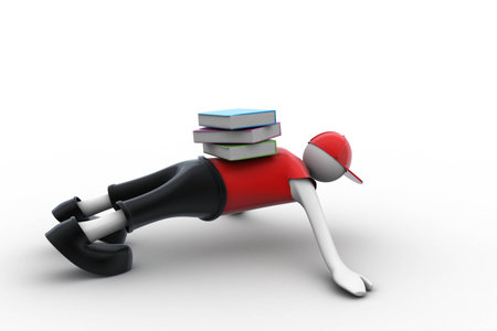 3d man holding stack of booksの写真素材