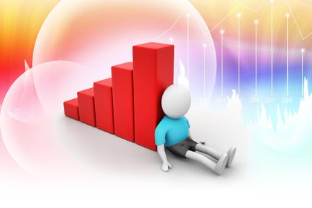 3d man sitting near the bar graph  の写真素材