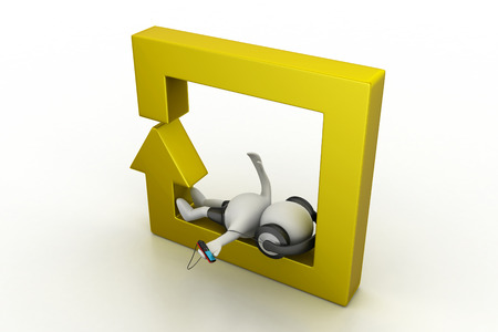 3D Man listening music with headphonesの写真素材