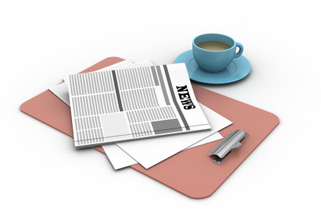 Tea cup and fresh newspaperの写真素材