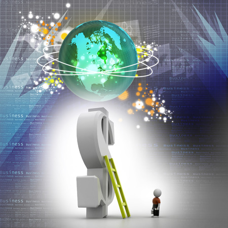 3d man climbing ladder toward financial symbolの写真素材