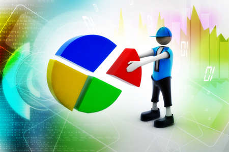 3d man with pie chartの写真素材