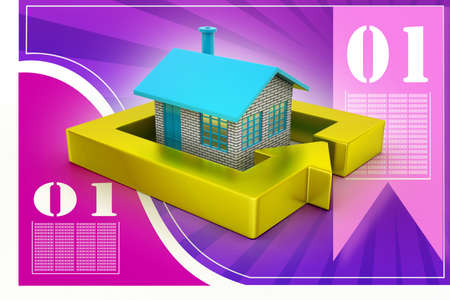 Green home icon in golden squareの写真素材